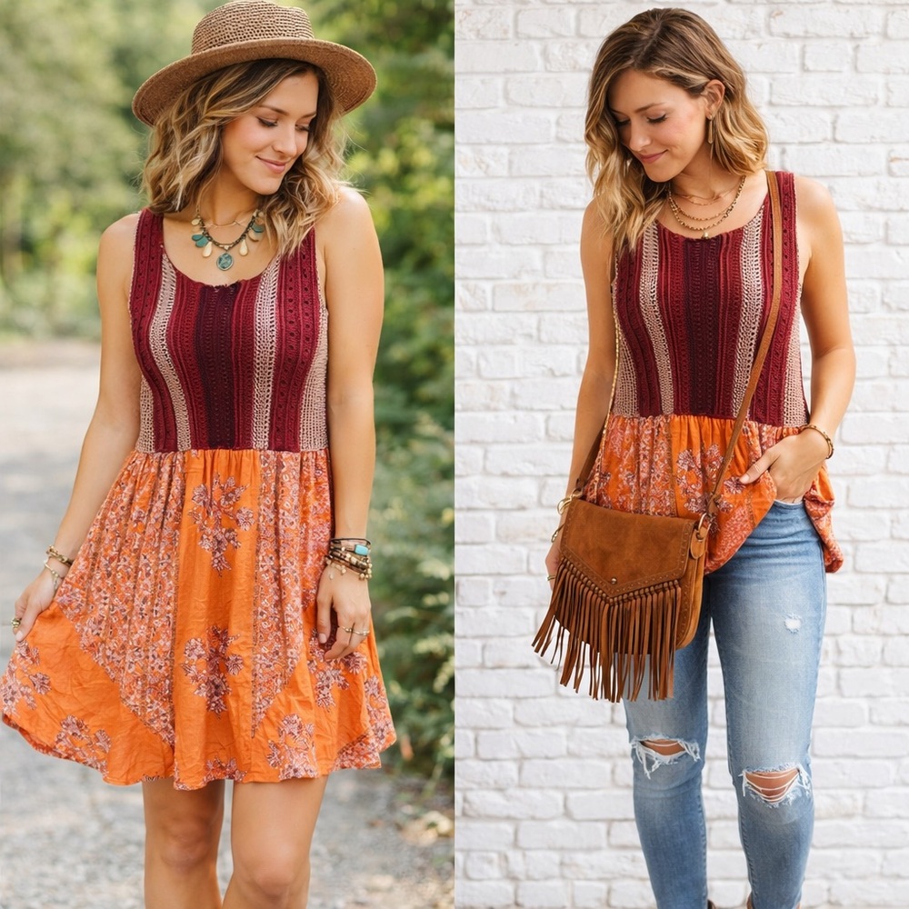 Free People Women’s size medium dress with crochet top and floral bottom